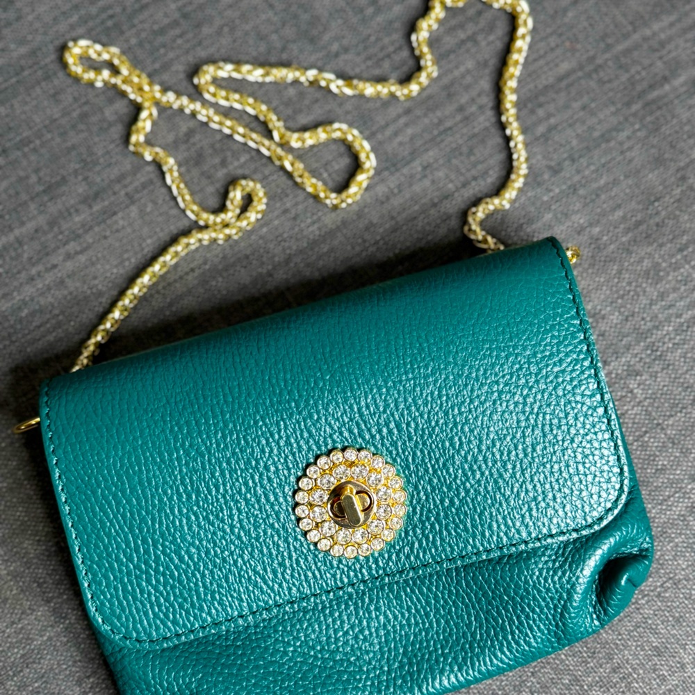 Persaman New York green leather crossbody purse bag made in Italy